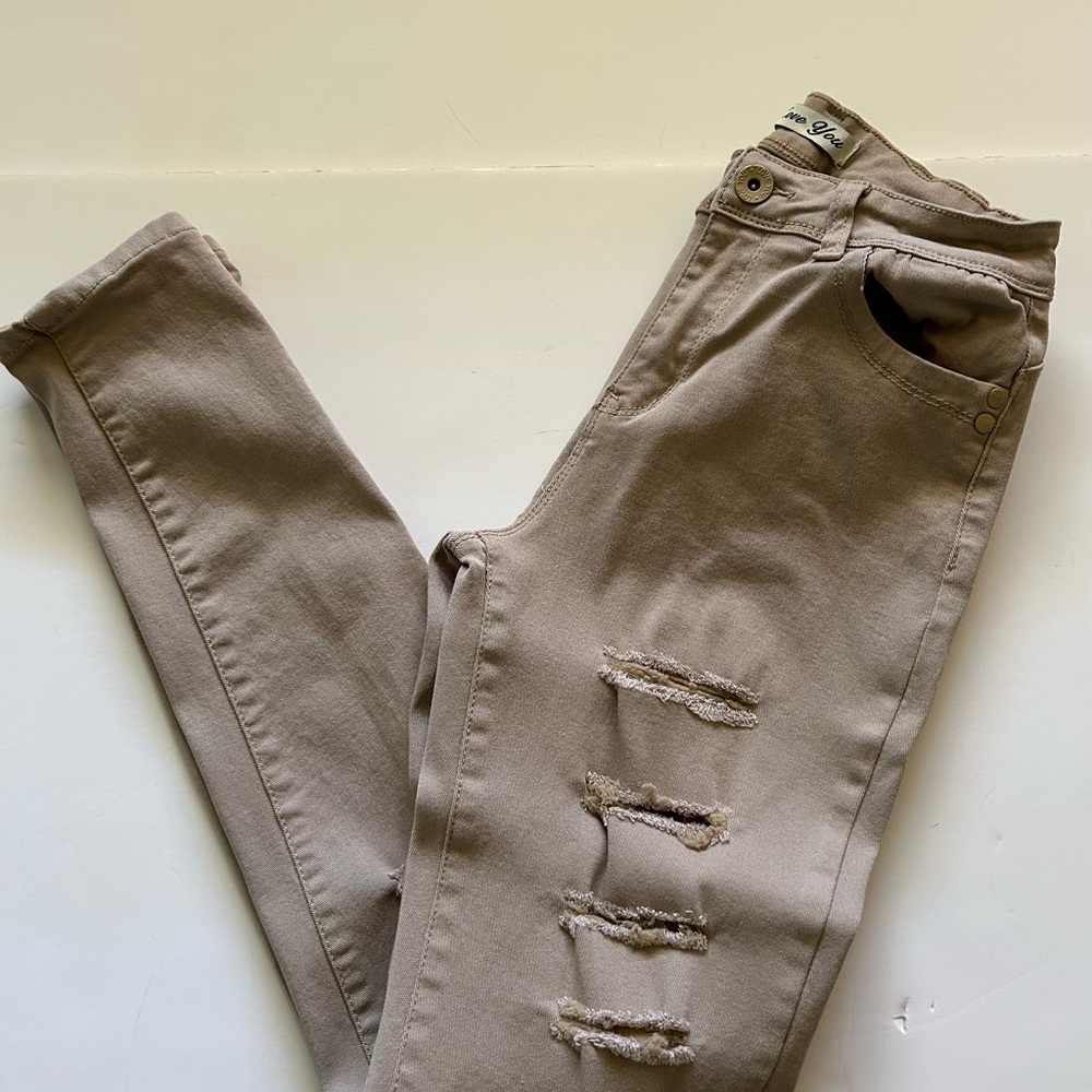 Women's Love You Distressed Jeans in Tan